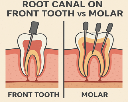 Root Canal on Front Tooth vs Molar